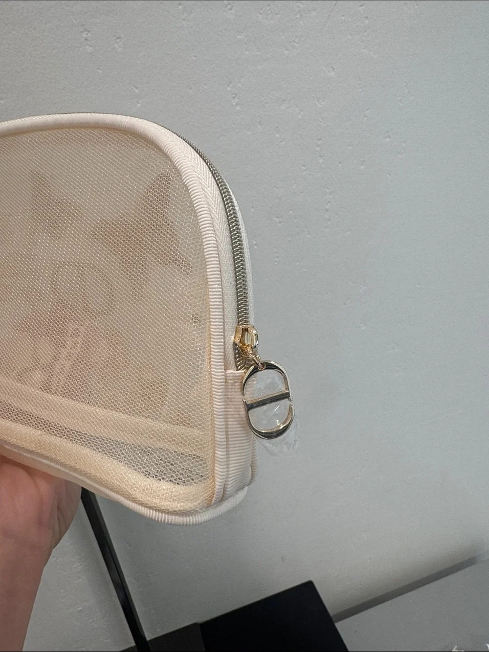 Dior Beige Embroidered Butterfly Cosmetic Case with Gold CD Logo GWP